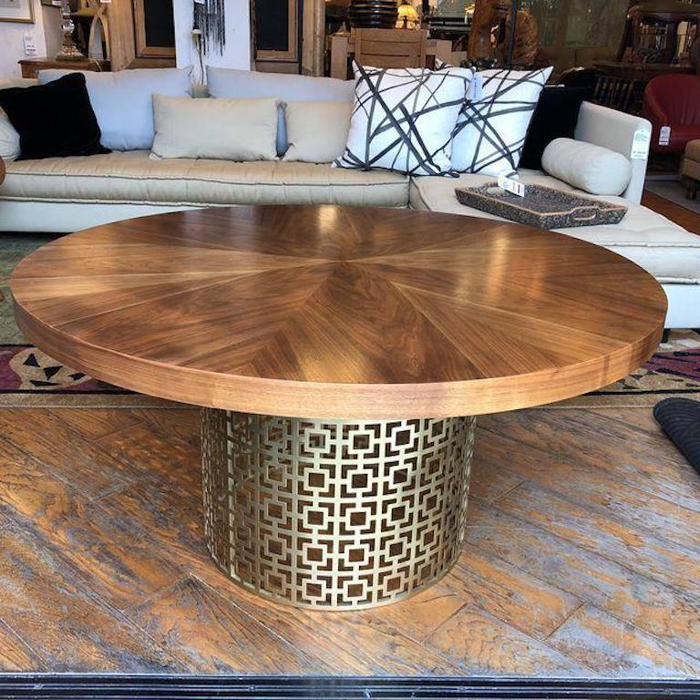 Jonathan Adler Walnut Veneer and Brushed Brass Nixon Cocktail Table In Good Condition In San Francisco, CA