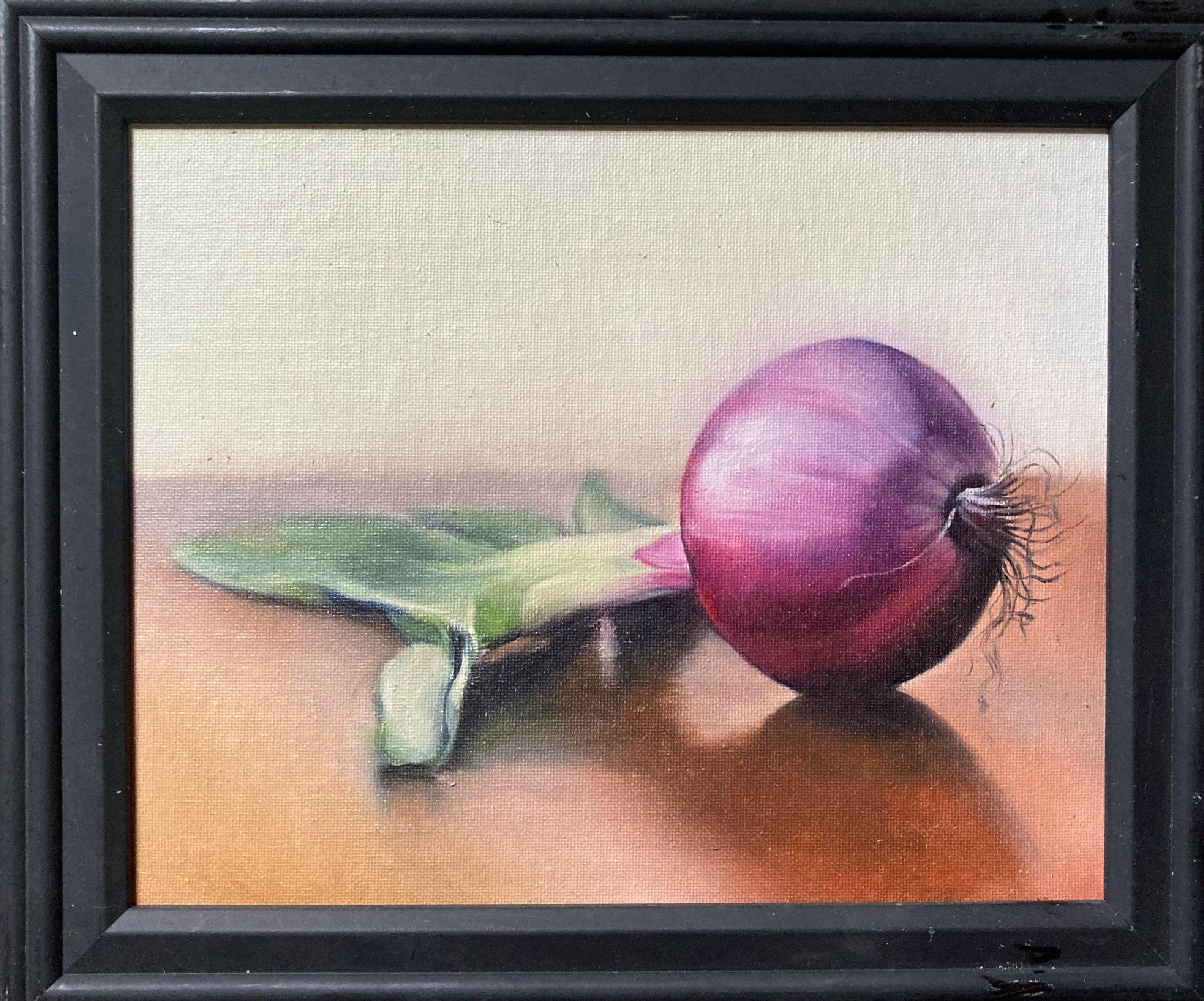Drei Stillleben-Ölgemälde von Früchten/Gemüse (als Set) (Braun), Still-Life Painting, von Jonathan Aller