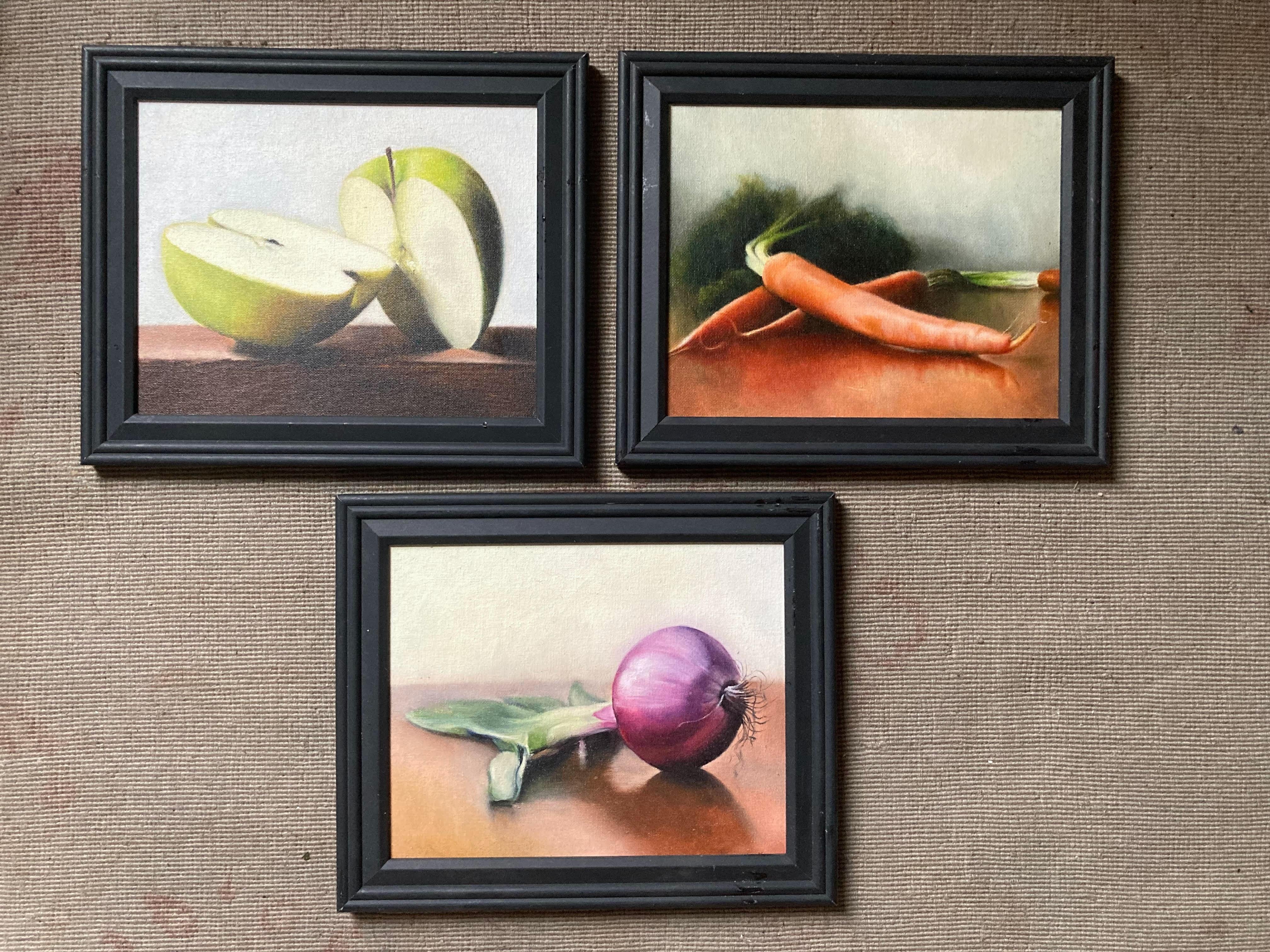 Jonathan Aller Still-Life Painting – Drei Stillleben-Ölgemälde von Früchten/Gemüse (als Set)