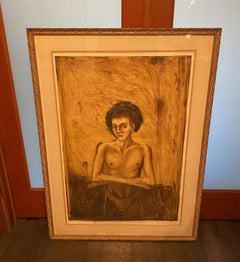 Jonathan Barbieri Signed Large Framed Mexican Surrealist Art Painting Magic Boy