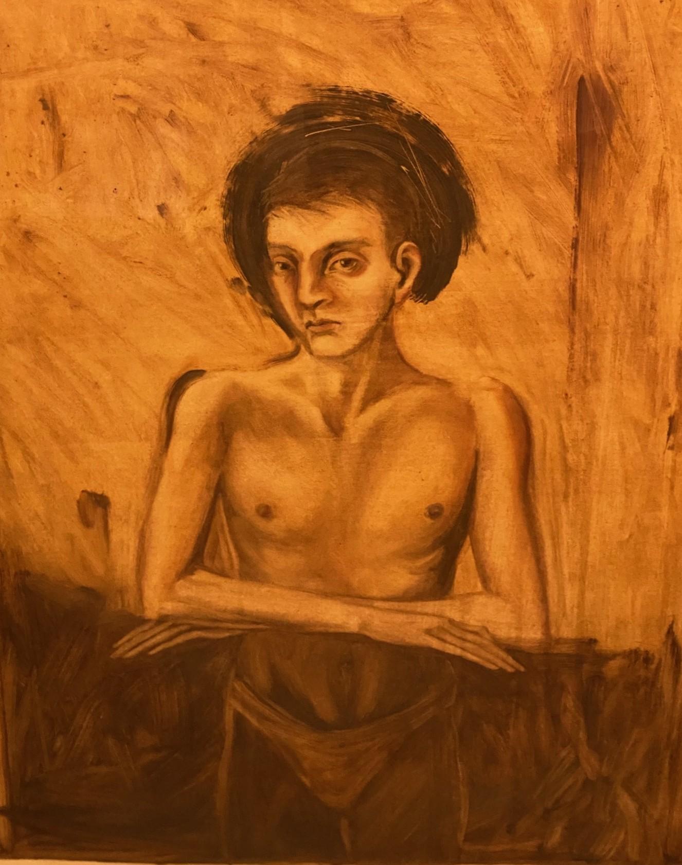 Modern Jonathan Barbieri Signed Large Framed Mexican Surrealist Art Painting Magic Boy For Sale