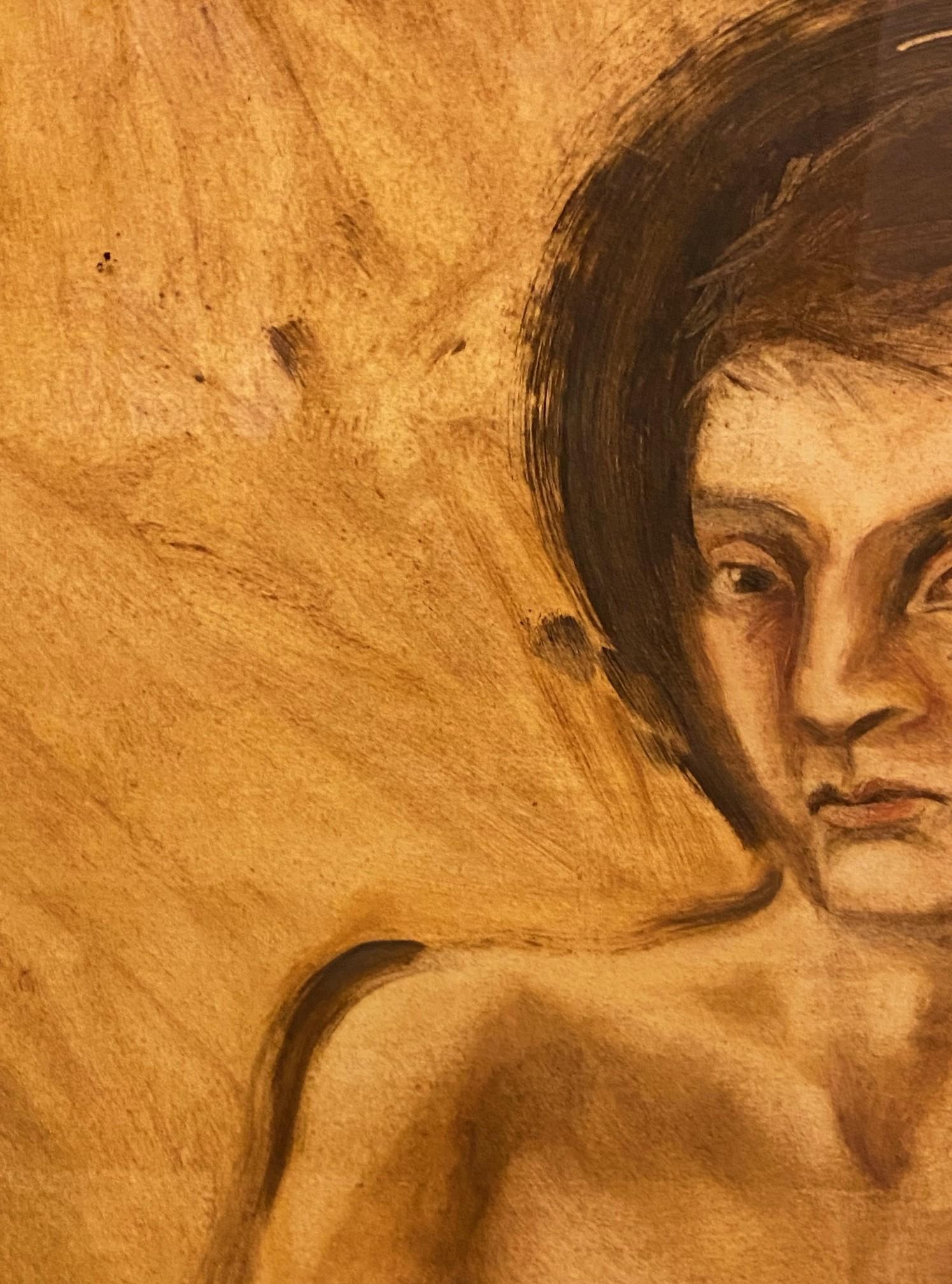 Late 20th Century Jonathan Barbieri Signed Large Framed Mexican Surrealist Art Painting Magic Boy For Sale