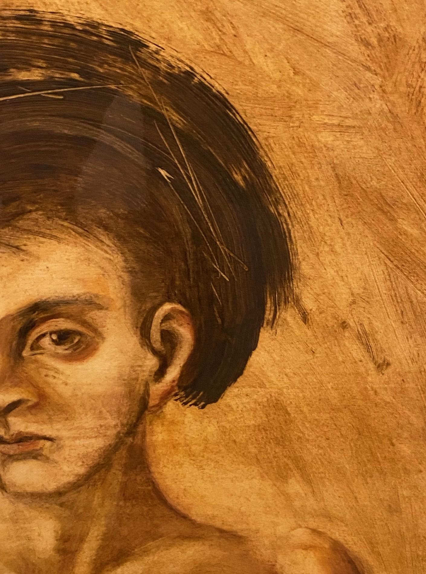 Paper Jonathan Barbieri Signed Large Framed Mexican Surrealist Art Painting Magic Boy For Sale