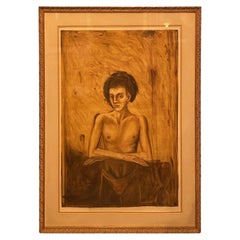 Vintage Jonathan Barbieri Signed Large Framed Mexican Surrealist Art Painting Magic Boy