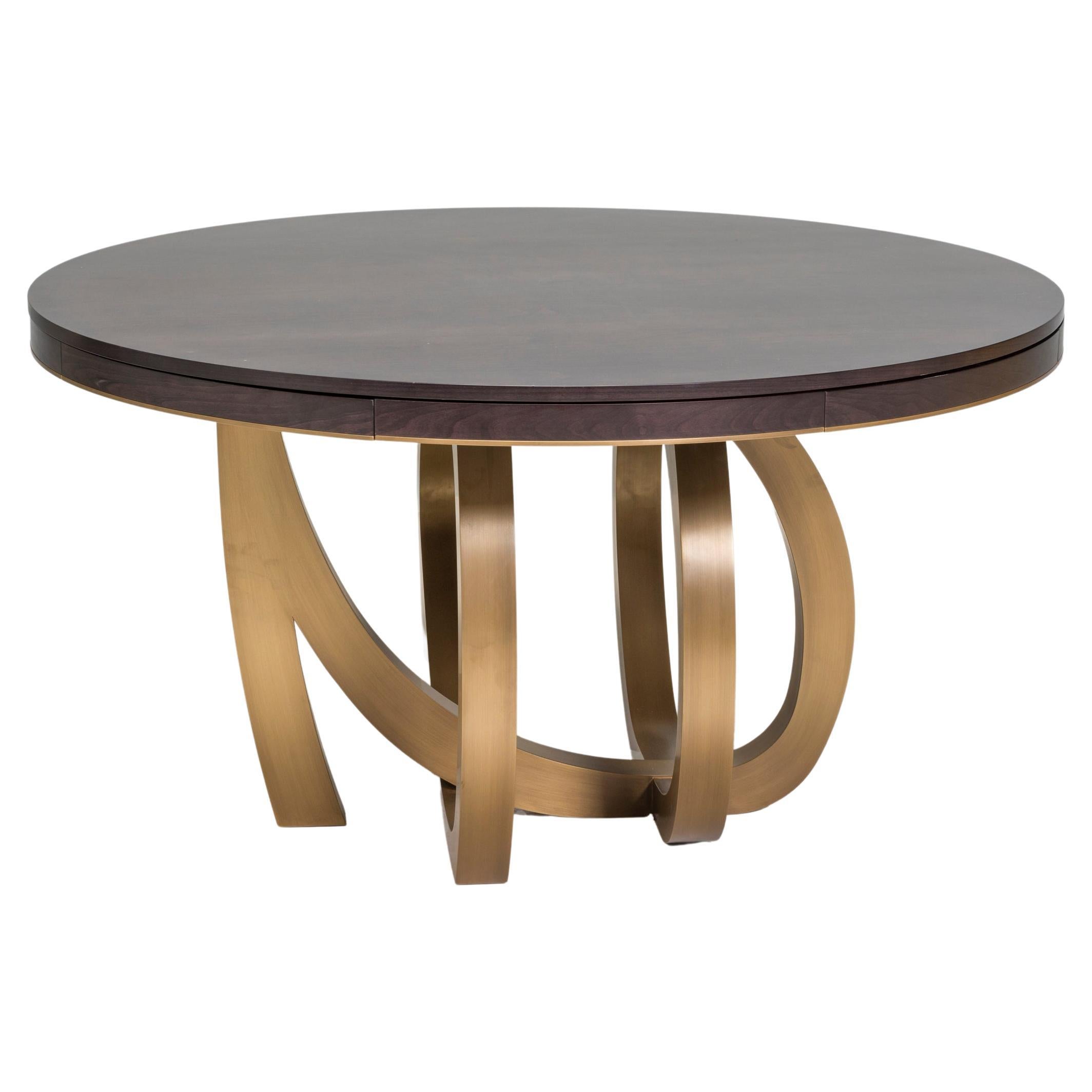 Jonathan Baring Quilted Maple And Brass Round Extending Dining Table For Sale