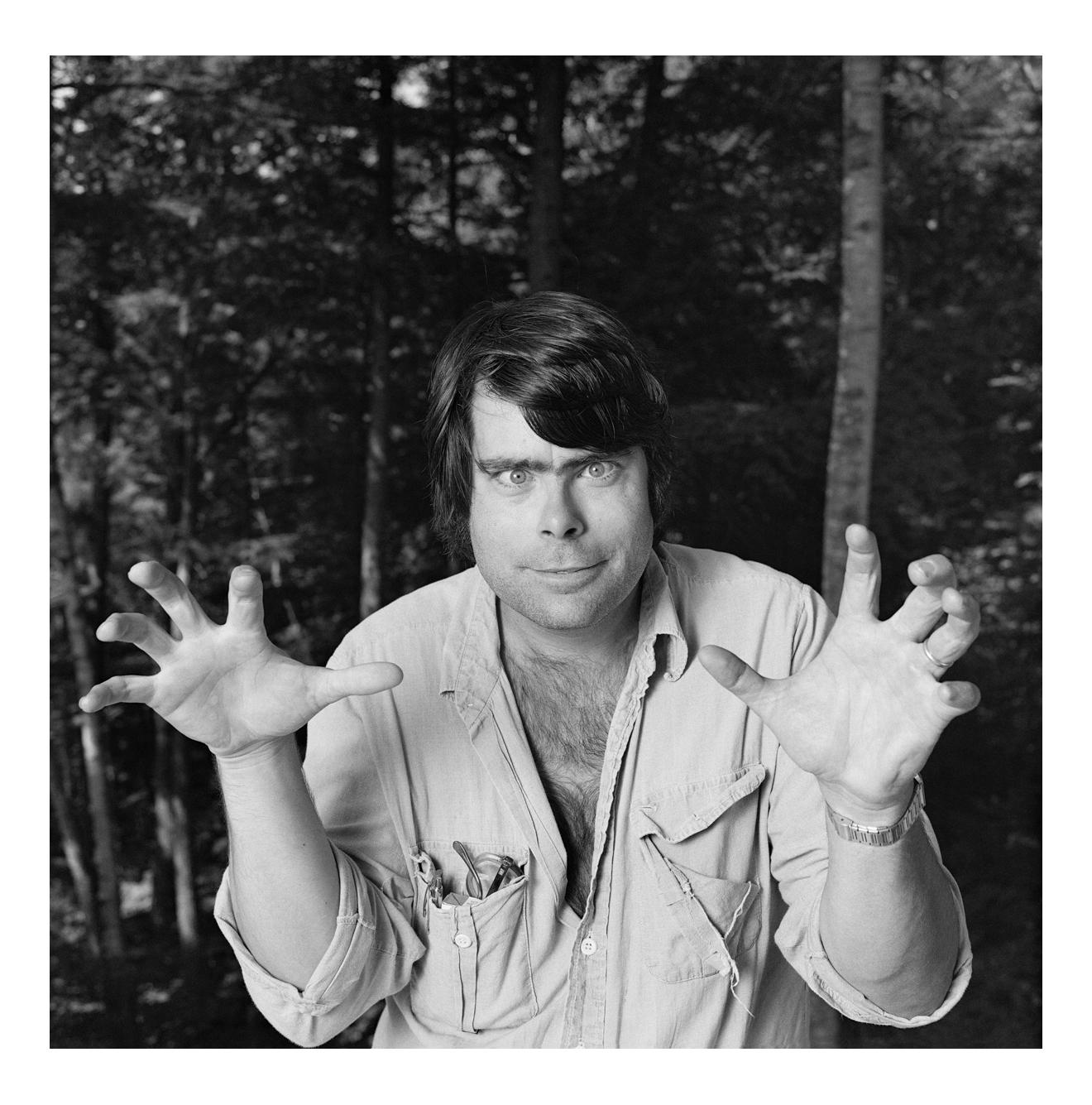 Stephen King in Lovell, Maine, 18 July 1980 - Black Portrait Photograph by Jonathan Becker