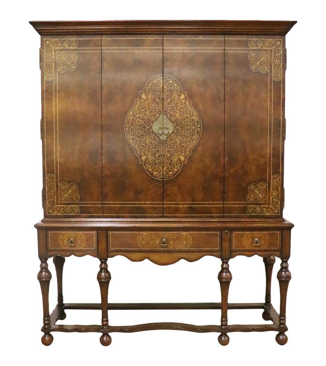 William and Mary Jonathan Charles La Rochelle Inlaid Cabinet  Keyboard Tray Desk Computer Desk