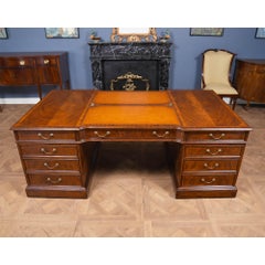 Jonathan Charles Walnut Partner Desk, Antique Green Leather Top, New