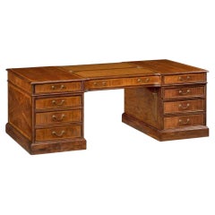 Jonathan Charles Walnut Partner Desk, Antique Green Leather Top, New