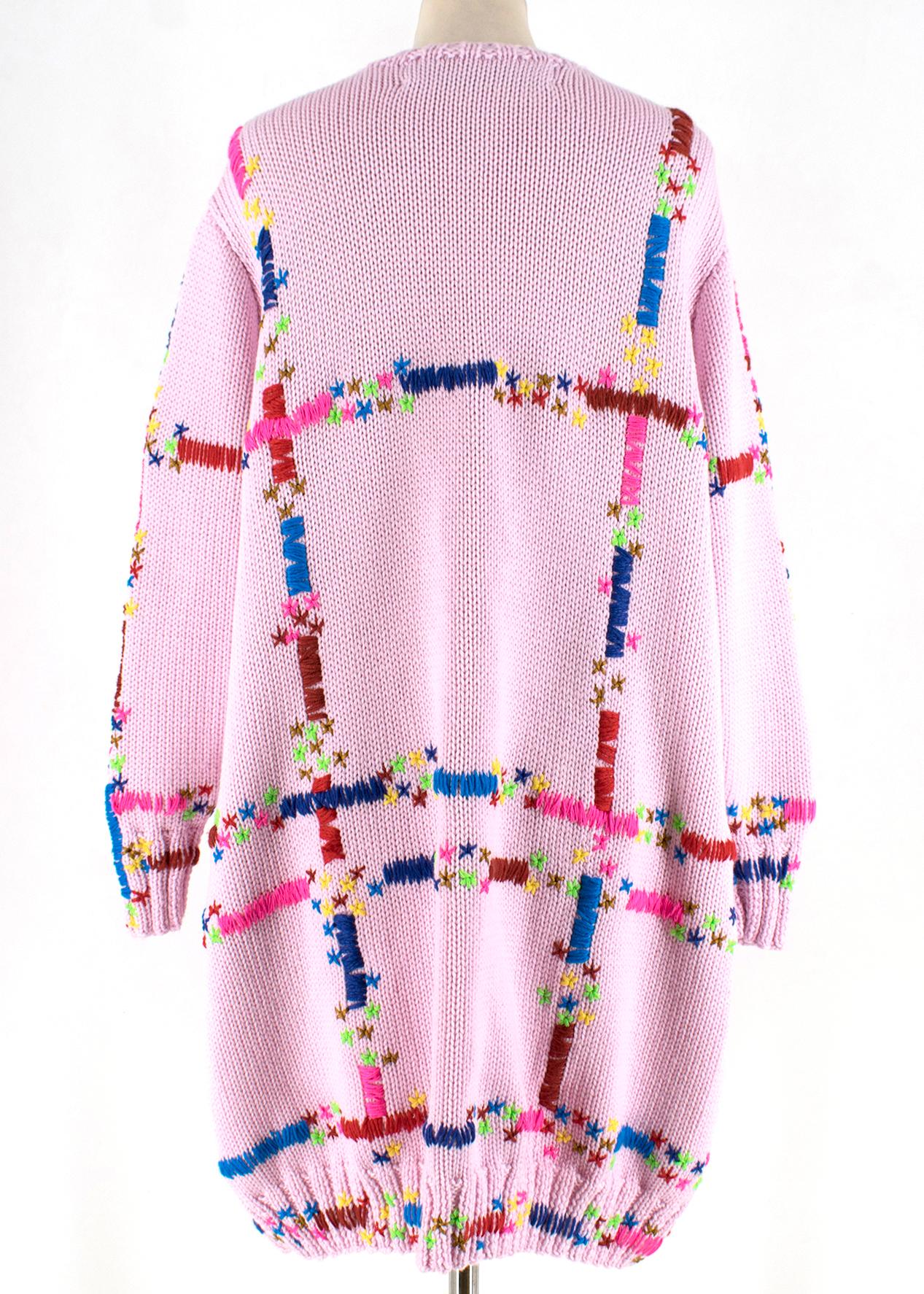 Jonathan Cohen Pink Hand-Embroidered Wool Cardigan S In New Condition In London, GB