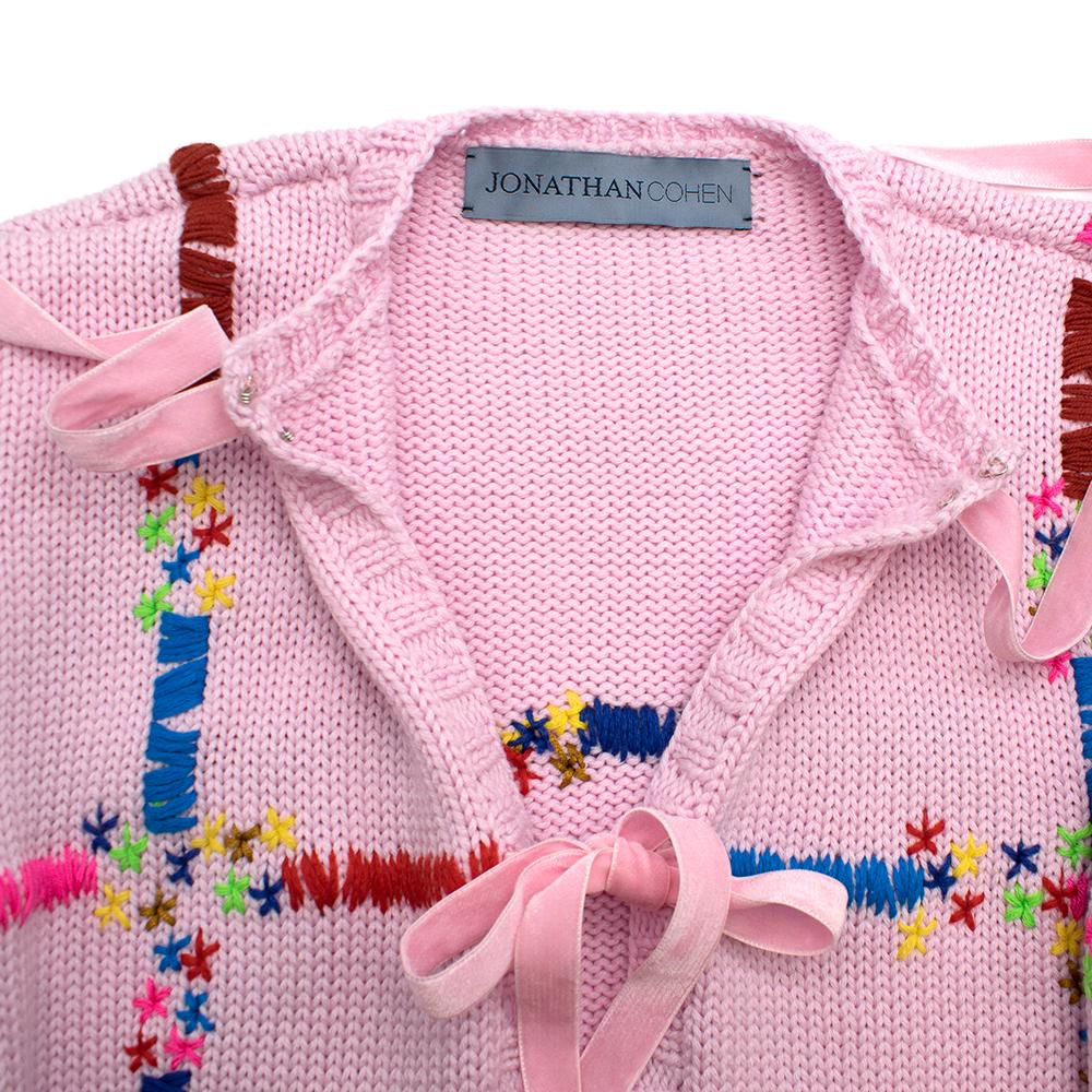 Jonathan Cohen Pink Hand-Embroidered Wool Cardigan S 1