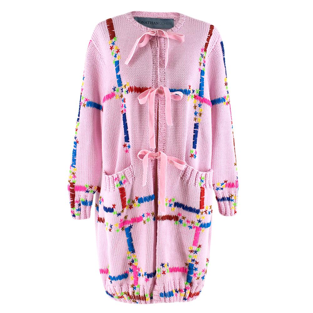 Jonathan Cohen Pink Hand-Embroidered Wool Cardigan S