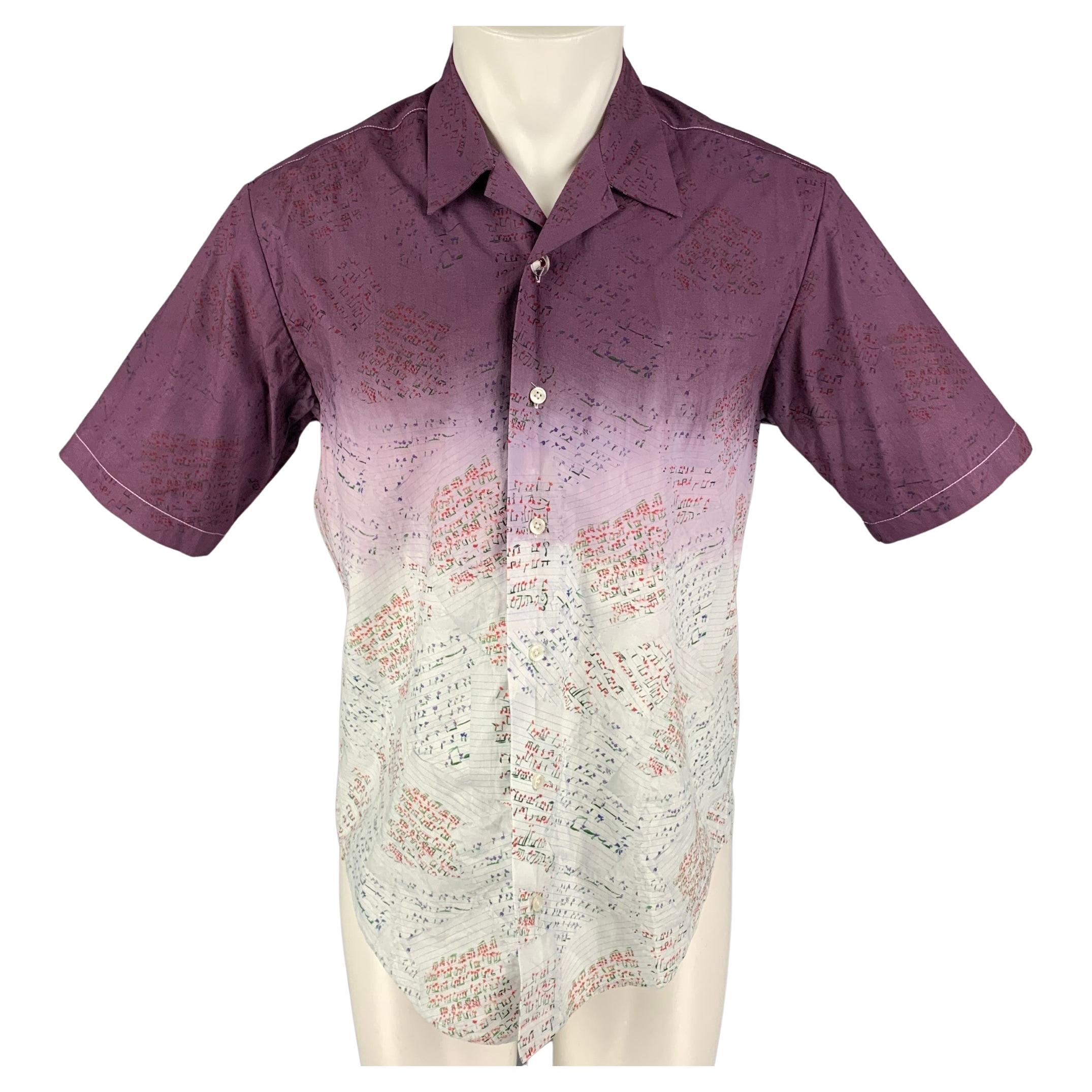 JONATHAN COHEN Size M Purple Graphic Silk Short Sleeve Shirt