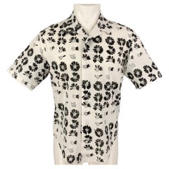 JONATHAN COHEN Size XS White Black Floral Cotton Camp Short Sleeve Shirt