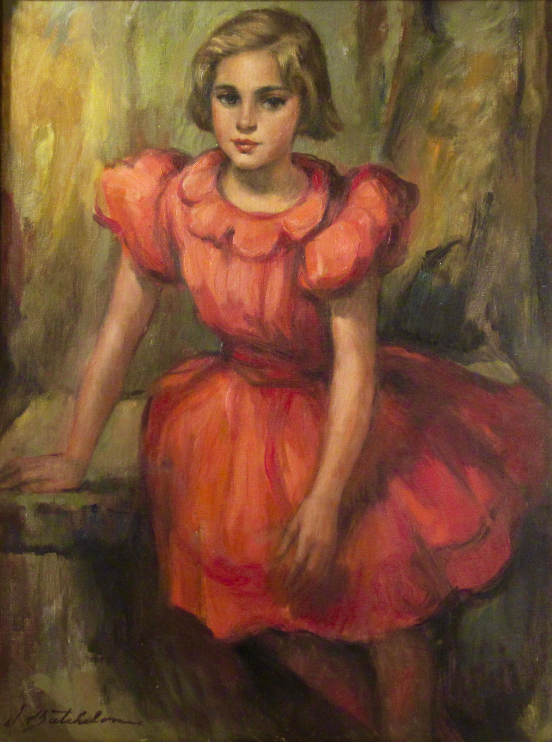 Young Girl Sitting on a Bench - Painting by JONATHAN DAVID BATCHELOR