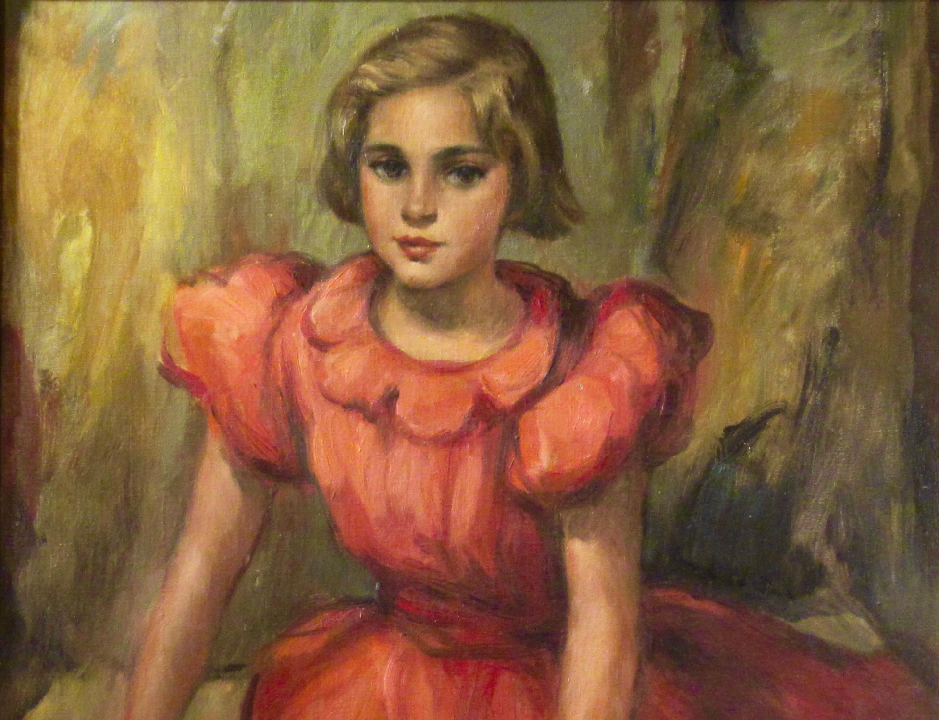 Young Girl Sitting on a Bench - American Impressionist Painting by JONATHAN DAVID BATCHELOR