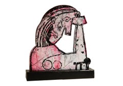 Picasso Female Figure Sculpture - Grey, Black, Pink, White Paint on Wood