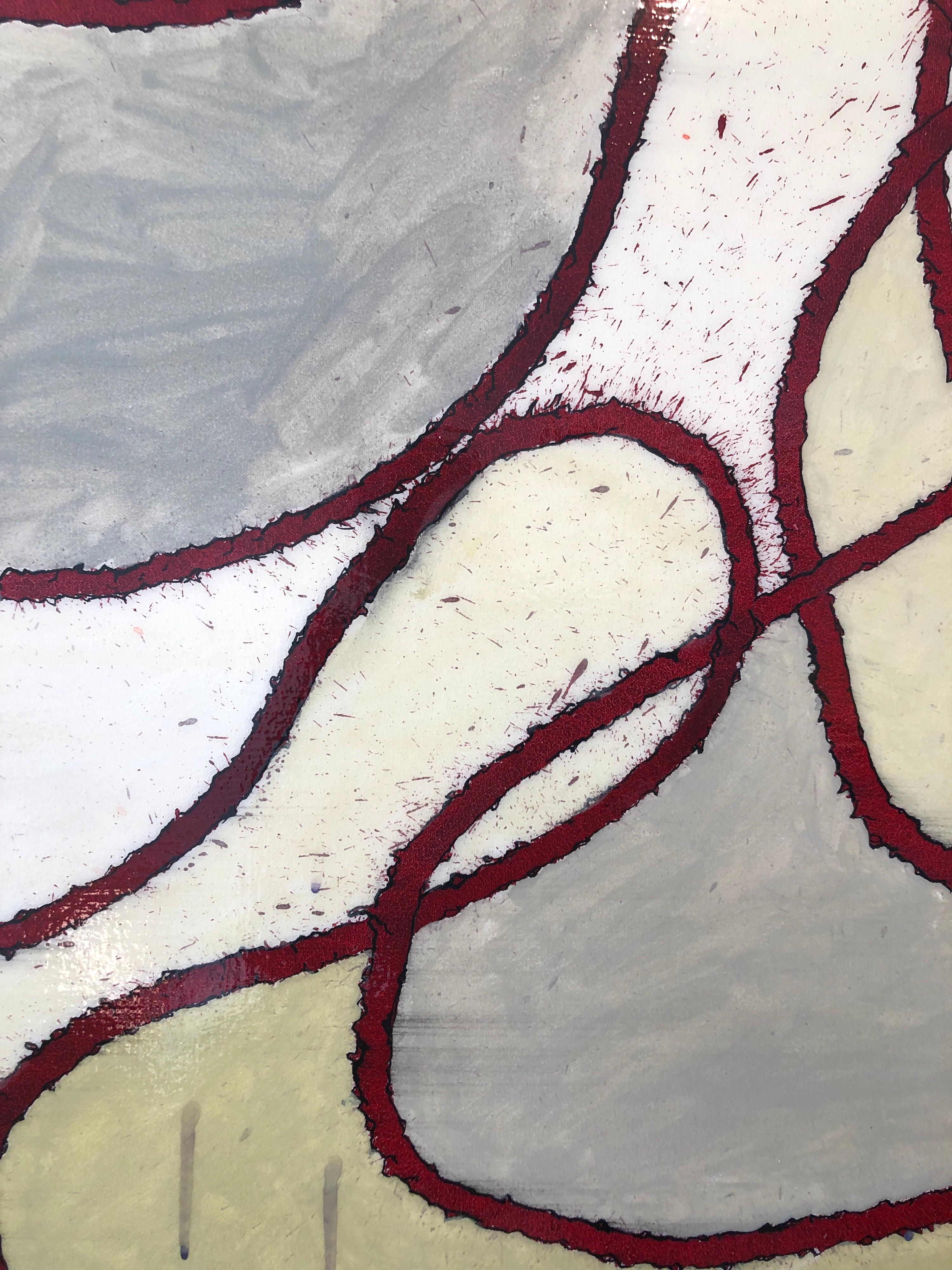 Grande pittura astratta a tecnica mista su lacca Bagliore furtivo Astrazione scientifica - Abstract Painting Beige di Jonathan Feldschuh
