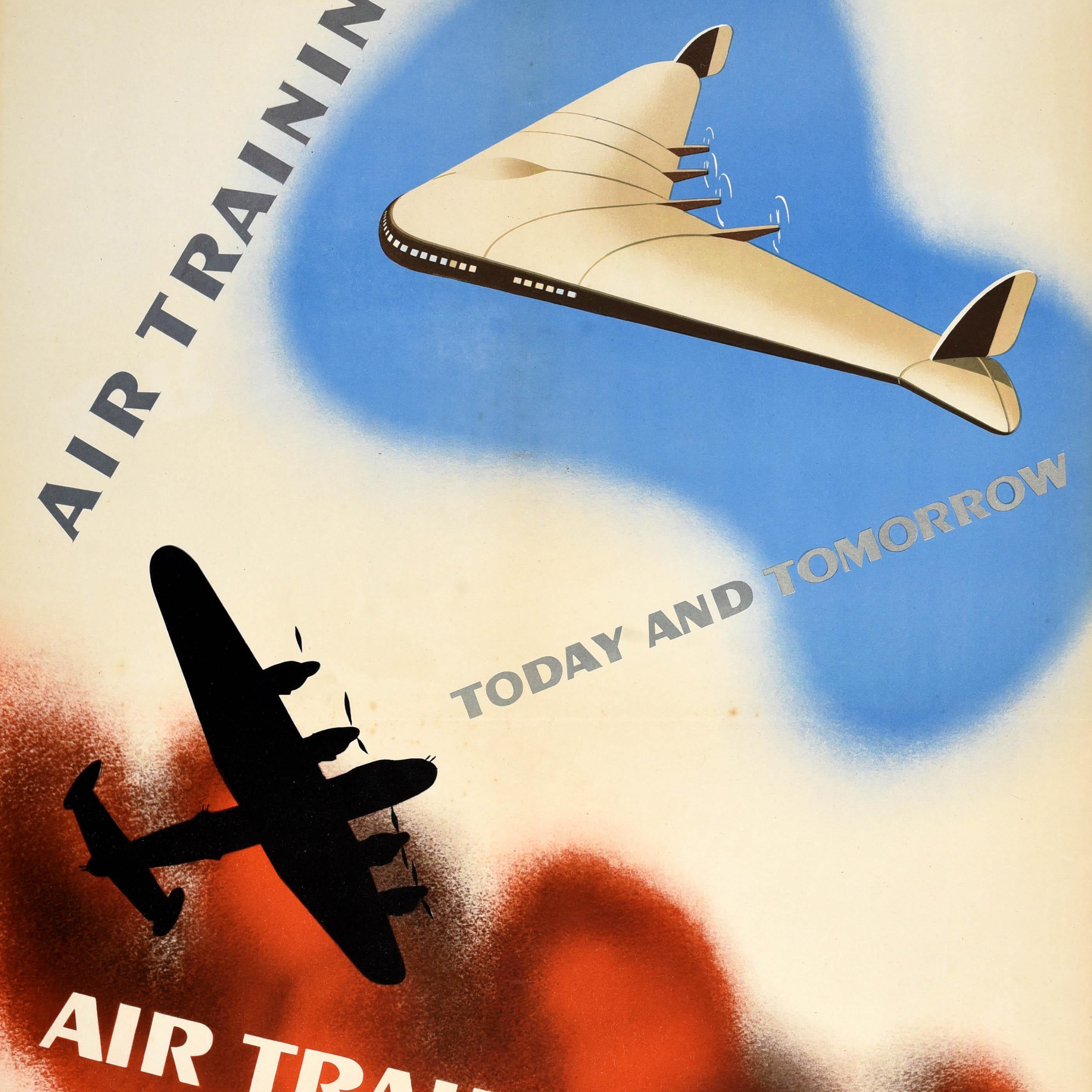 Original RAF Royal Air Force Rekrutierungsplakat für das Air Training Corps - Air Training Today and Tomorrow - mit einem Kunstwerk von Jonathan Foss (1910-1974), das die Silhouette eines Bombenflugzeugs aus dem Zweiten Weltkrieg auf rotem