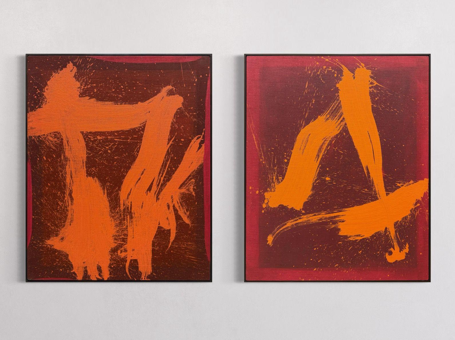 Díptico ABSTRACTO Paisajes Naranja Rojo Contemporáneo Jonathan Freemantle