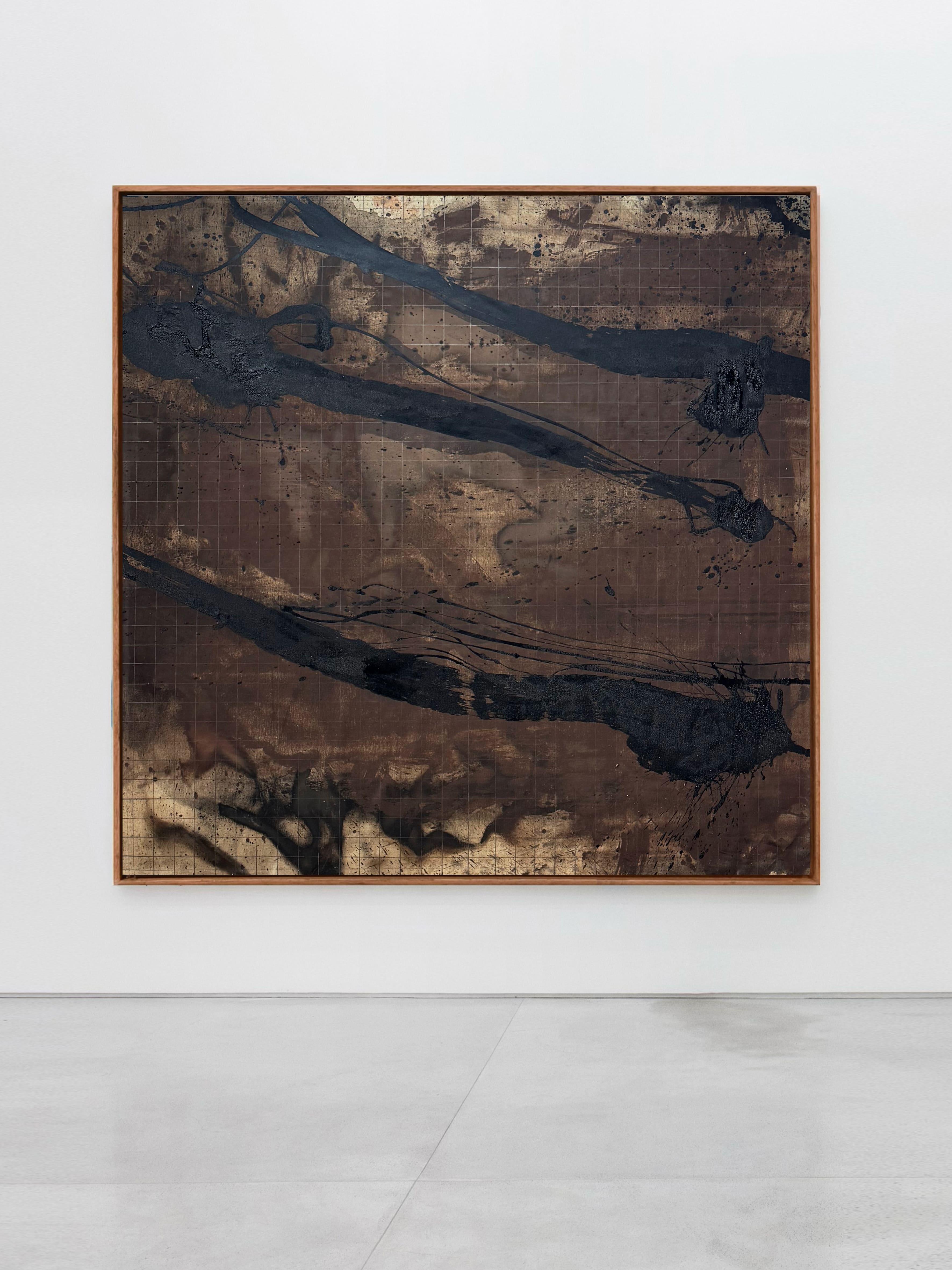 Großformatiges abstraktes Gemälde in Erdbraun und Schwarz, Textural Contemporary