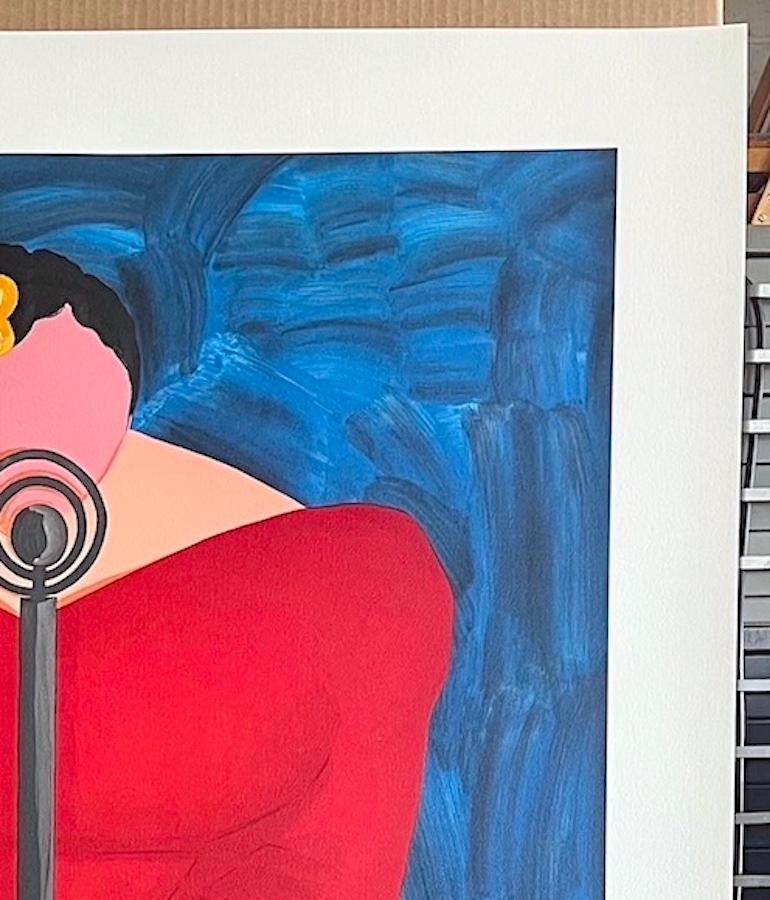 BESSIE MAE es una litografía/linograbado de edición limitada dibujada a mano por el artista afroamericano JONATHAN GREEN, impresa en 10 colores mediante técnicas de litografía a mano y corte de linóleo sobre papel Somerset de archivo de alto