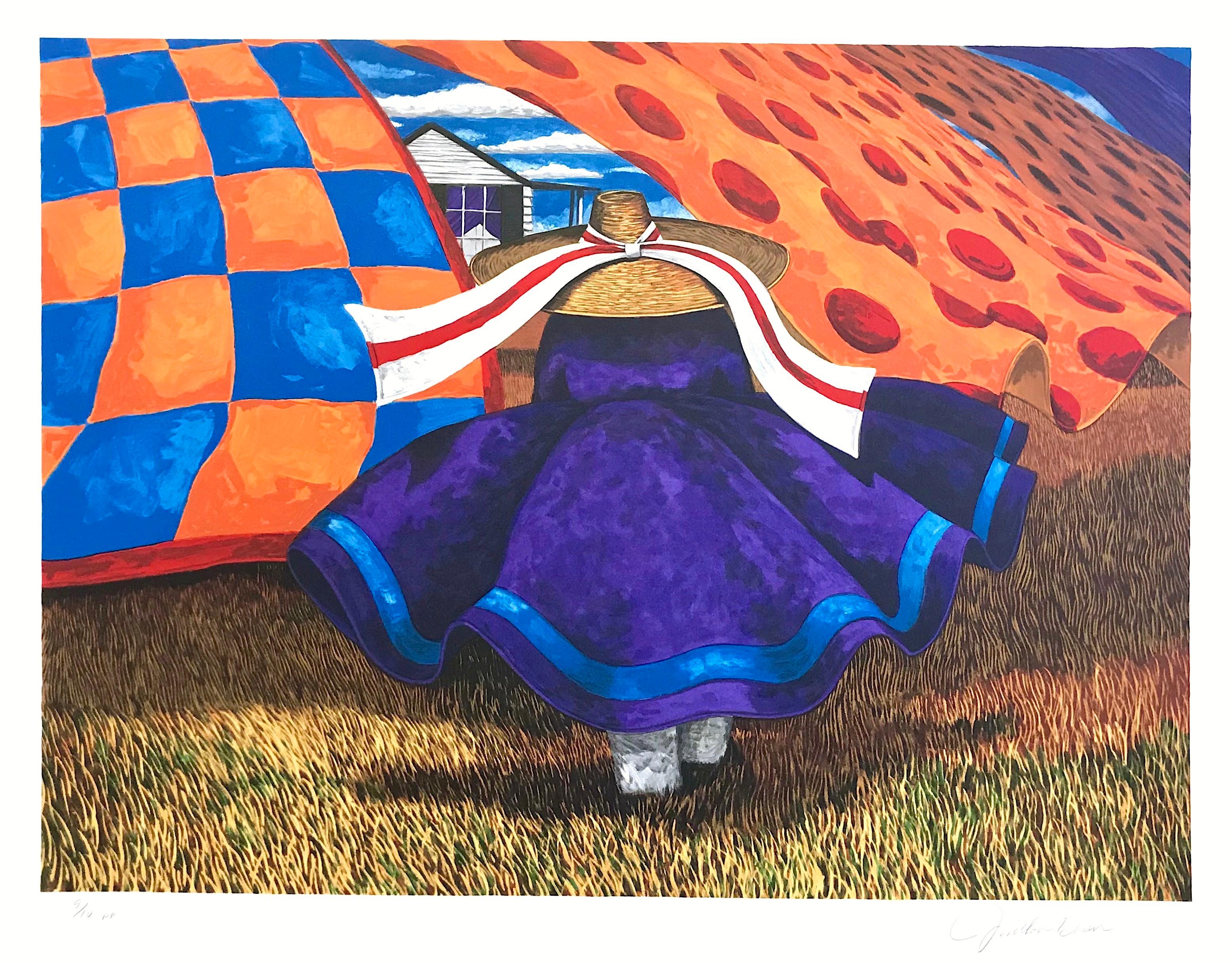 FARM WOMAN Signed Lithograph, Gullah Woman, Quilts, African American Culture - Print by Jonathan Green