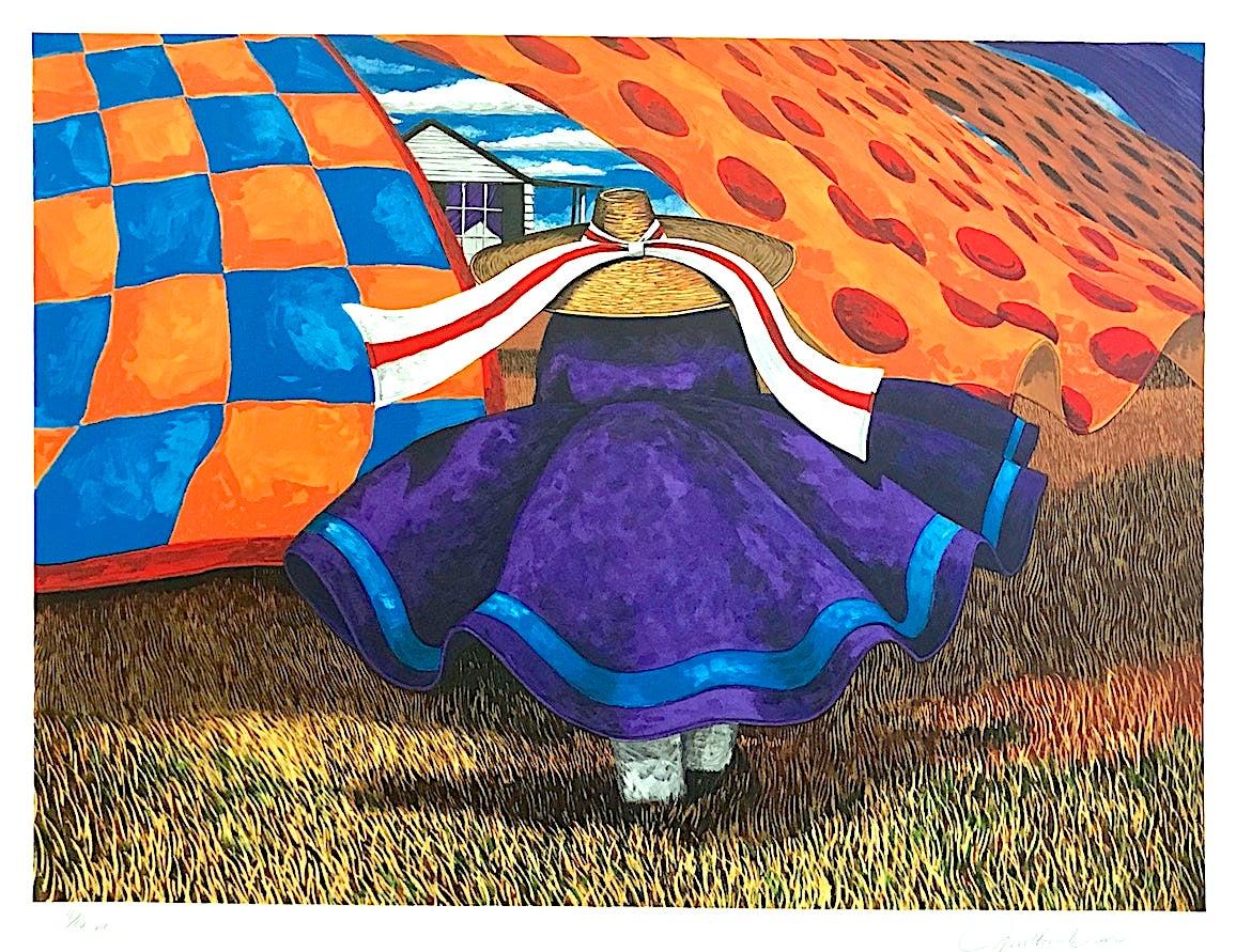 Jonathan Green FARM WOMAN Signed Lithograph, Gullah Woman, Quilts