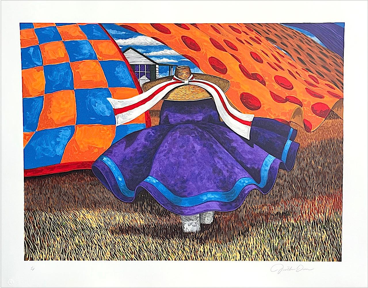 FARM WOMAN Signed Lithograph, Gullah Woman, Quilts, African American Culture