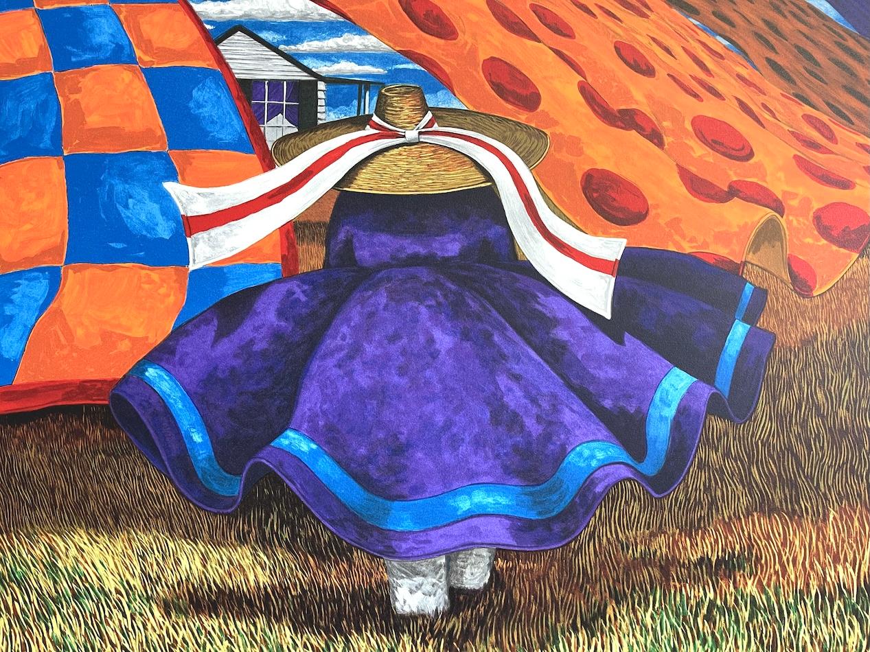 FARM WOMAN Signierte Lithographie, Lowcountry Landscape Gullah Geechee Culture Quilts (Zeitgenössisch), Print, von Jonathan Green