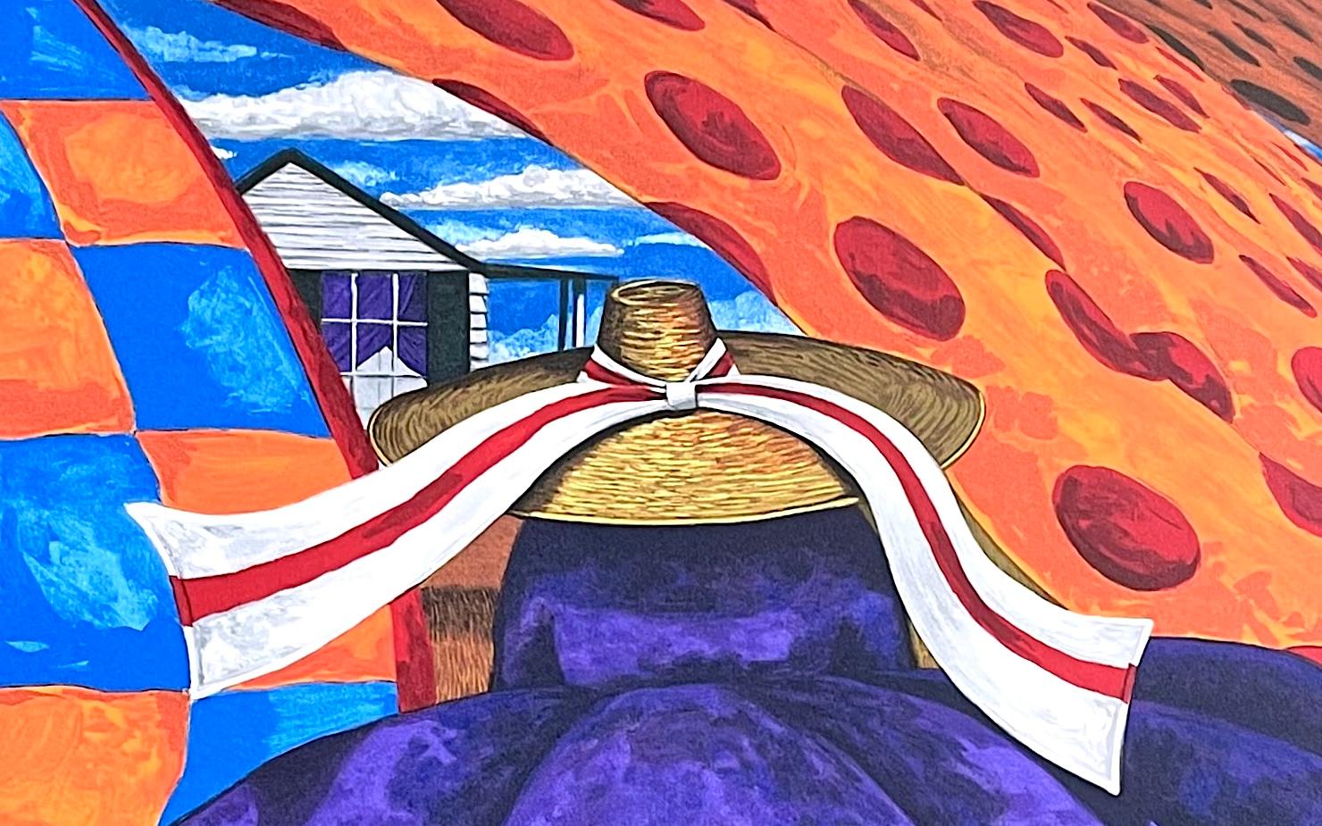 FARM WOMAN Signierte Lithographie, Lowcountry Landscape Gullah Geechee Culture Quilts (Pink), Portrait Print, von Jonathan Green