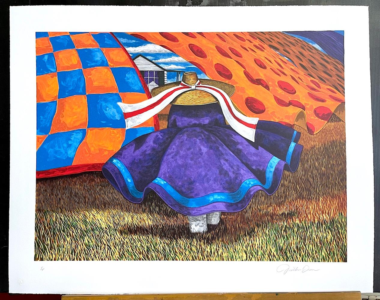 FARM WOMAN Signierte Lithographie, Lowcountry Landscape Gullah Geechee Culture Quilts im Angebot 4