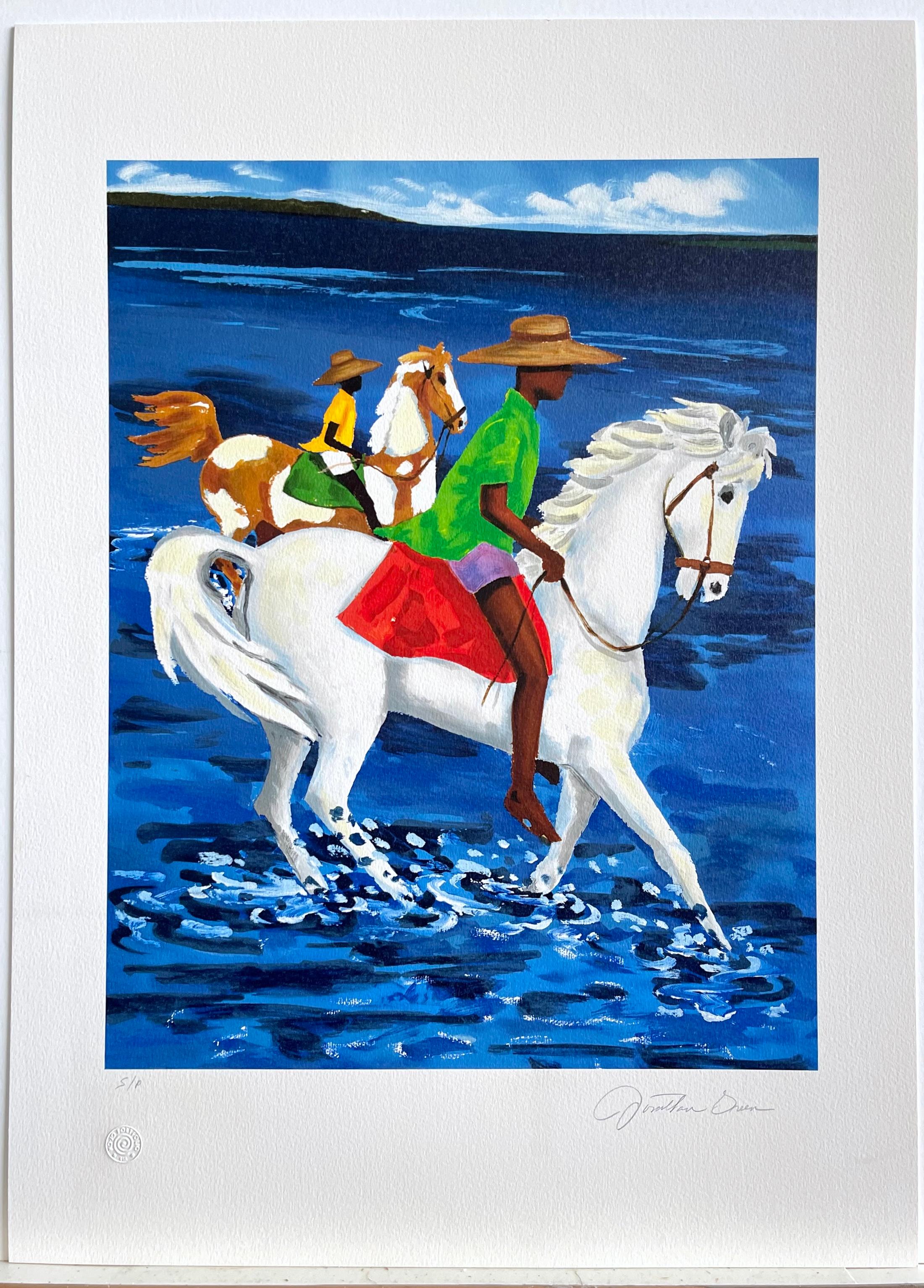 FATHER & SON is a hand drawn, limited edition lithograph by the African American artist JONATHAN GREEN printed using hand lithography techniques on archival Arches paper, 100% acid free. FATHER & SON is a beautifully simple composition depicting a