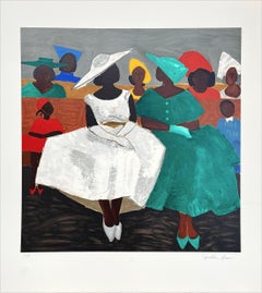 PRIMA DOMENICA Litografia firmata, Donne della Chiesa Nera, Cappelli Bambini Cultura Gullah