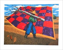Lithographie signée GEECH, Man Working, Lowcountry SC, culture Gullah Geechee