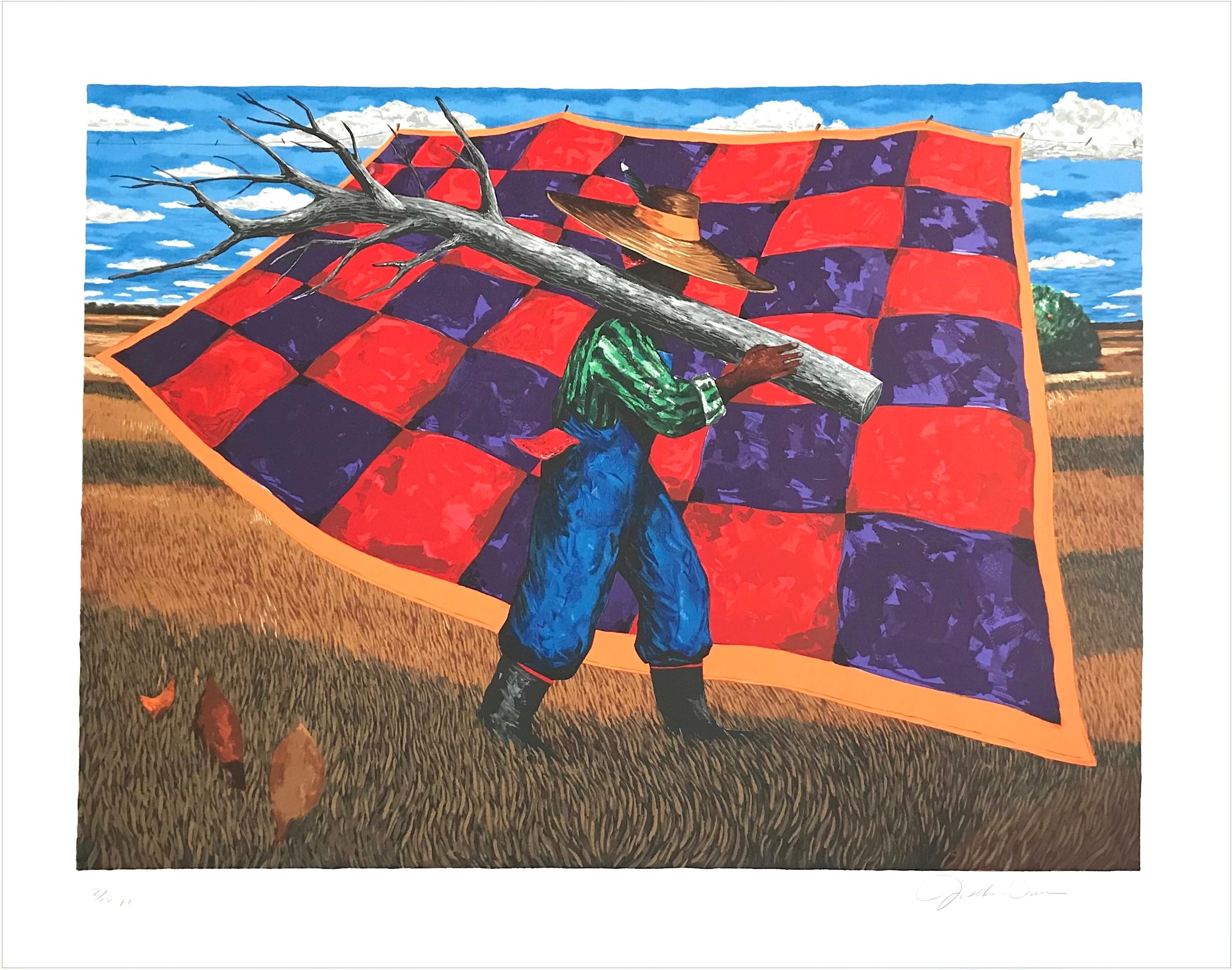 GEECH Signierte Lithographie, Mann arbeitet, Lowcountry SC, Gullah Geechee Kultur, GEECH