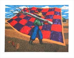 Litografia firmata GEECH, Uomo che lavora, Lowcountry SC, Cultura Gullah Geechee