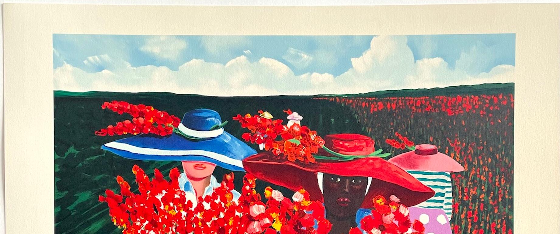 GLADIOLUS HARVEST Litografía firmada, Mujeres en un campo de flores, Cultura Gullah en venta 1