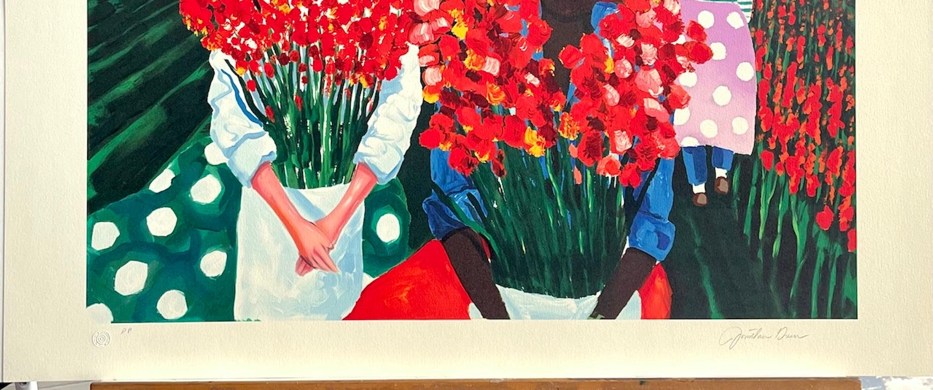 GLADIOLUS HARVEST Litografía firmada, Mujeres en un campo de flores, Cultura Gullah en venta 2