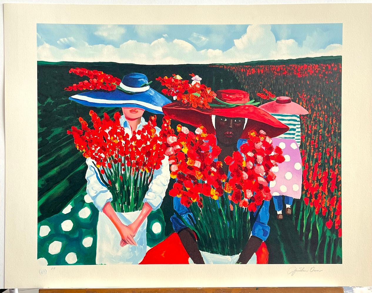 GLADIOLUS HARVEST Litografía firmada, Mujeres en un campo de flores, Cultura Gullah en venta 3