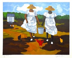 SHARING THE CHORES Signed Lithograph Black Women African American Gullah Culture