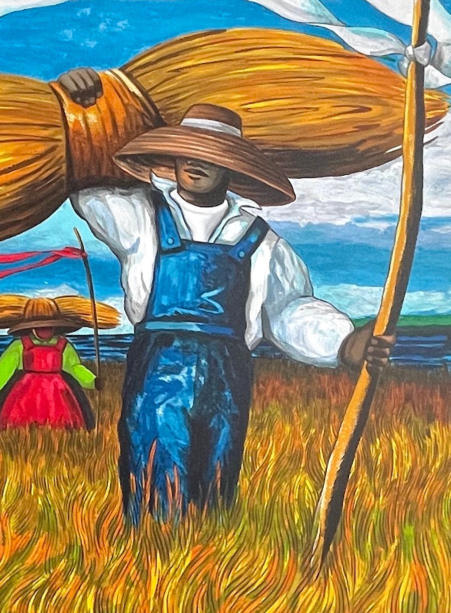 SWEETGRASS CARRIERS Lithographie signée, Black Farmer Lowcountry Geechee Gullah - Marron Portrait Print par Jonathan Green
