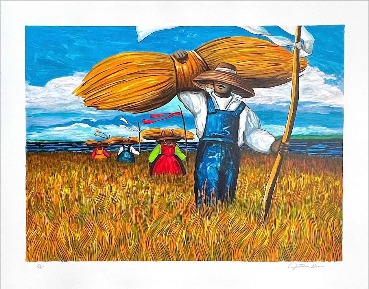 SWEETGRASS CARRIERS Litografía firmada, granjero negro Lowcountry Geechee Gullah