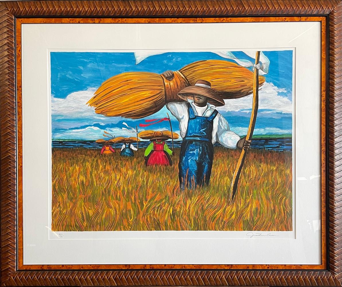 SWEETGRASS CARRIERS Litografía firmada y enmarcada, Black Farmer Lowcountry SC Gullah