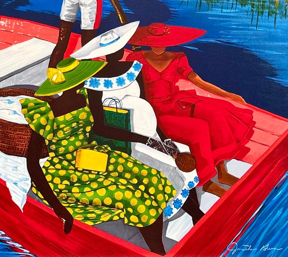 THE ESCORTING OF RUTH Signed Lithograph, Lowcountry, Sweetgrass, Gullah Culture - Blue Figurative Print by Jonathan Green