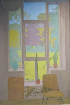 LARGE Modern British oil painting STUDIO WINDOW exhibited in London 1996