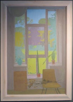 LARGE Modern British oil painting STUDIO WINDOW exhibited in London 1996