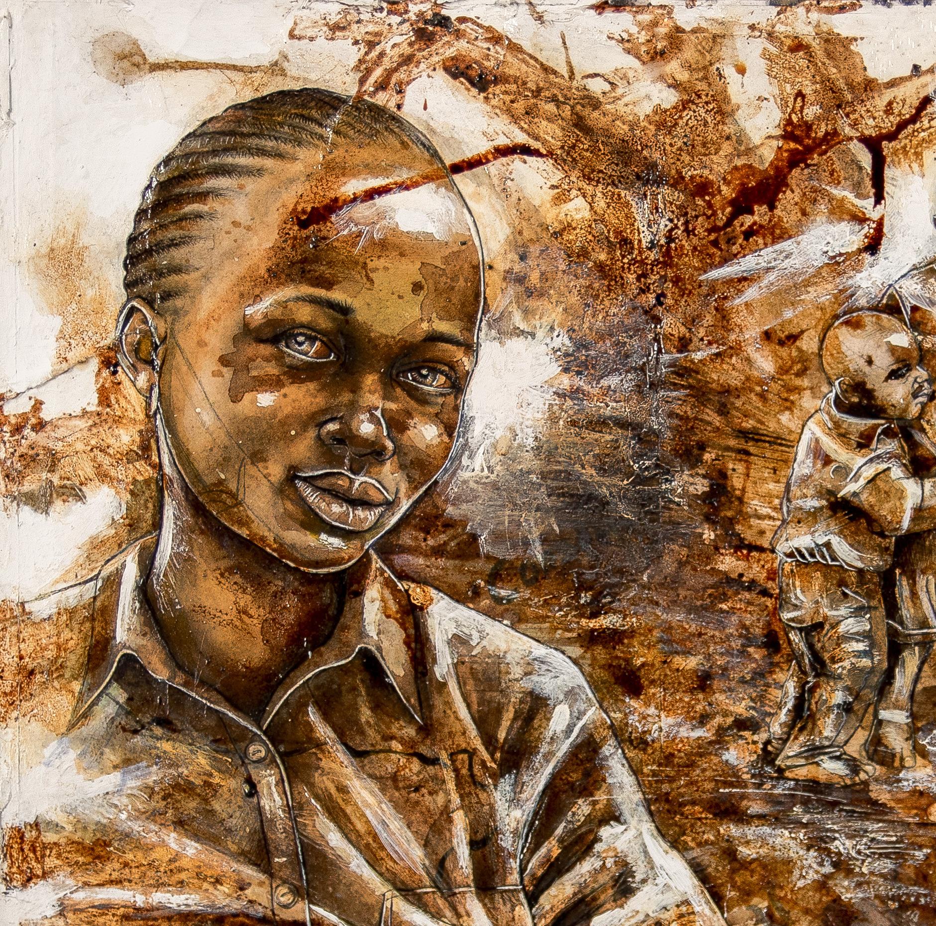 Afrikanisches Mädchenrechts – Painting von Jonathan Kabeya