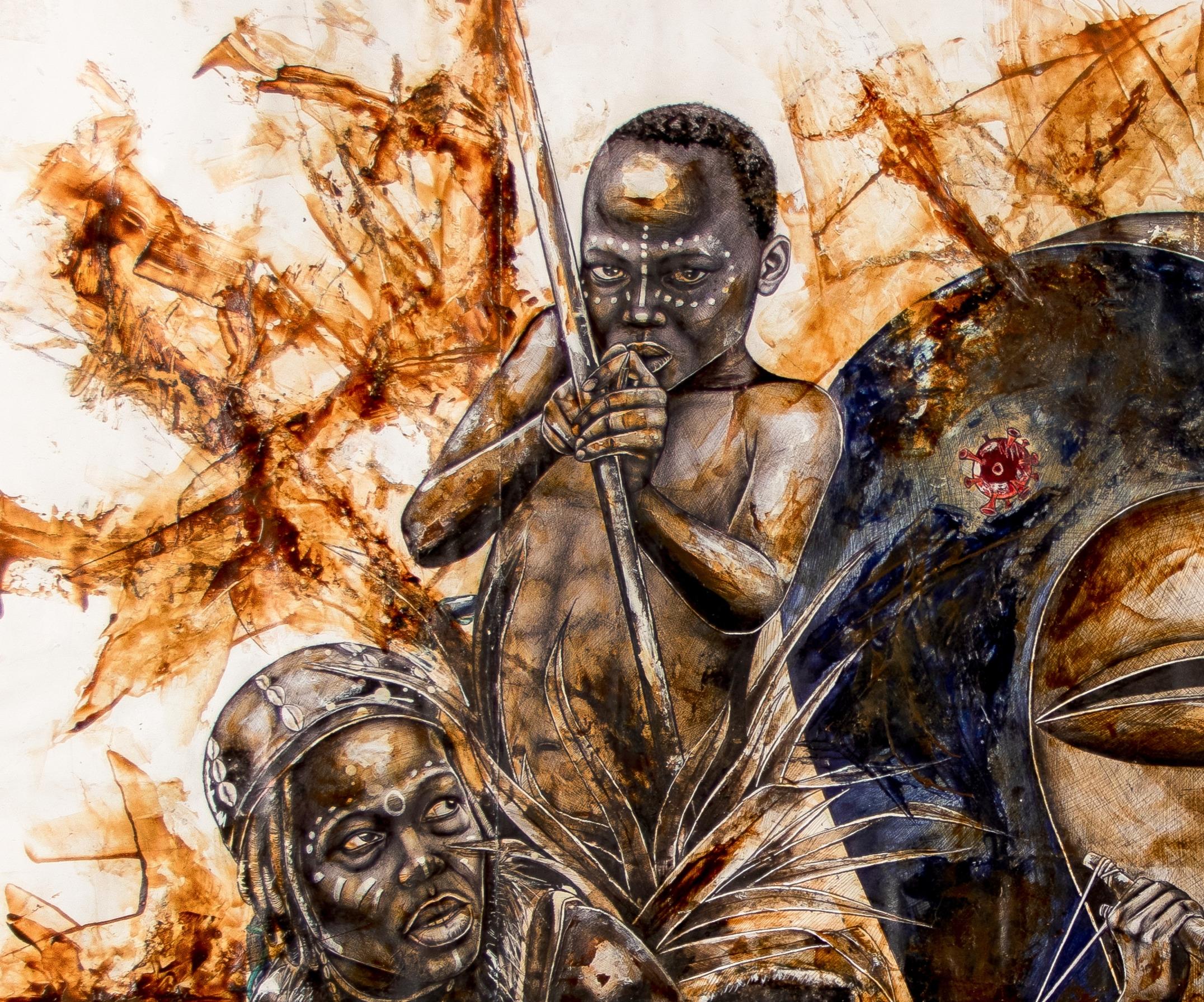 Afrikanische Post-Pandemie (Expressionismus), Mixed Media Art, von Jonathan Kabeya