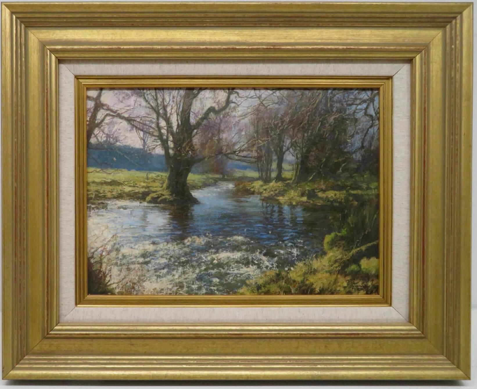 Jonathan Mitchell Landscape Painting - Superb Scottish Realist Contemporary signed oil painting RIVER SCENE SUNLIGHT 
